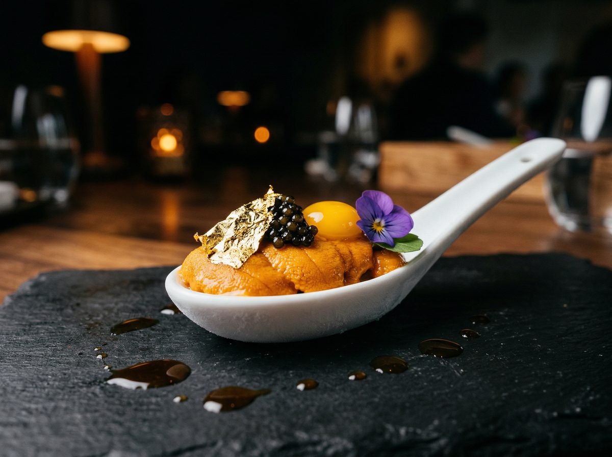 The Golden Spoon — A5 wagyu tartare with Kaluga caviar on a golden spoon