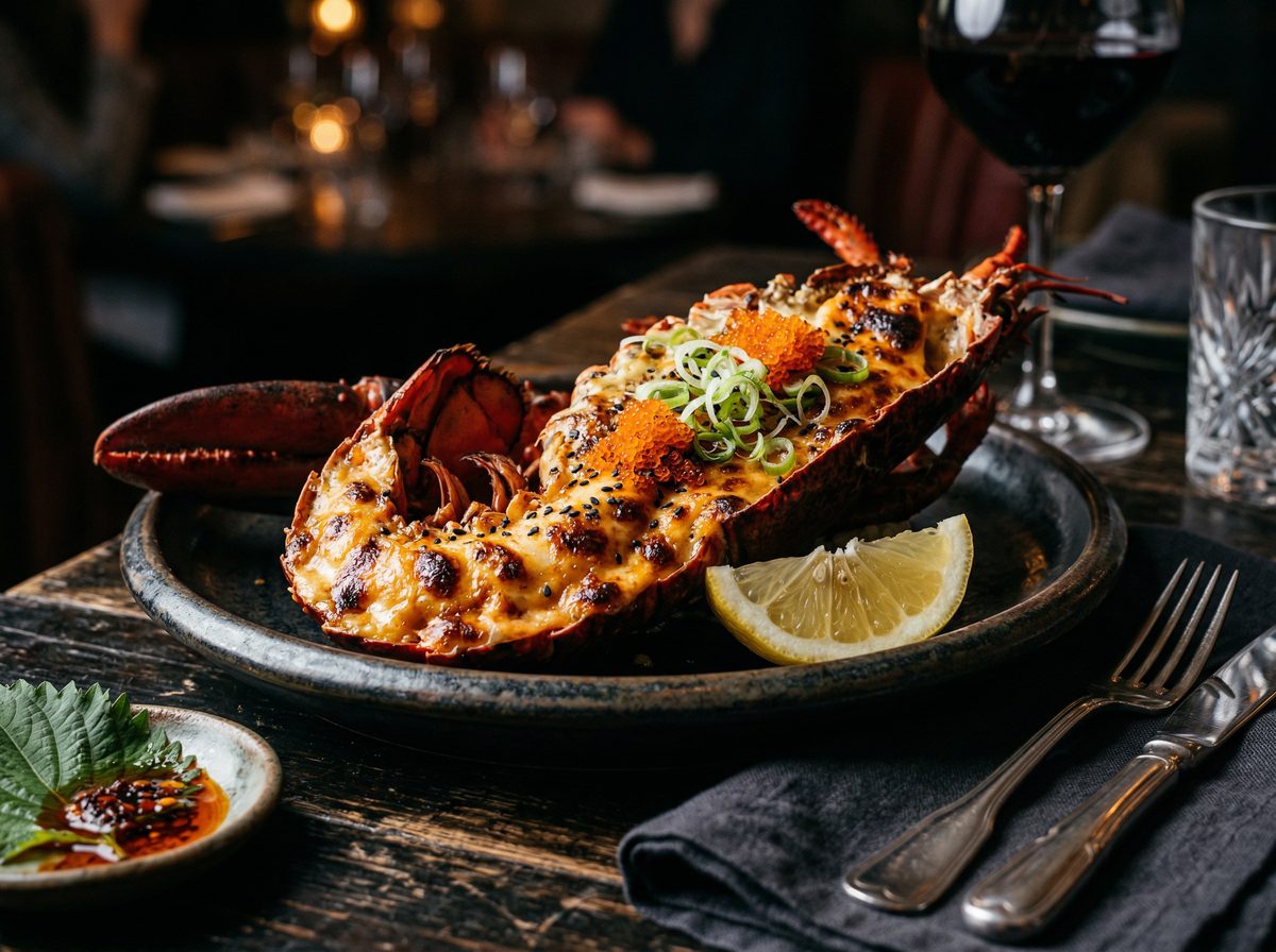 Lobster Dynamite — half Maine lobster with dynamite sauce and uni butter